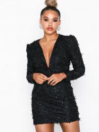 Rare London Sequin Feather Textured Plunge Dress