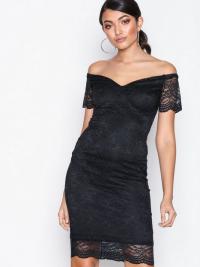 Figurnære kjole - Black New Look Scalloped Lace Sweetheart Midi Dress