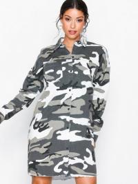 Loose-fit dresses - Grey Missguided Camo Long Sleeve Shirt Dress