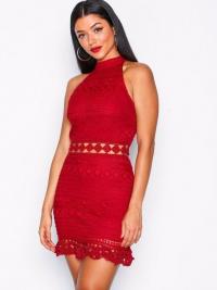 Figurnære kjole - Red Love Triangle Halter Bodycon Lace Dress