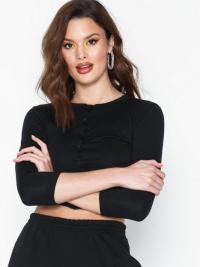Missguided Button Front Long Sleeve Crop Top
