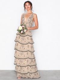 Maxikjole - Beige Maya Tiered All Over Embellished Maxi Dress