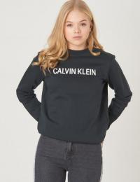 Calvin Klein, LOGO BRUSHED CREW, Svart, Gensere/Cardigans för Jente, 16 år
