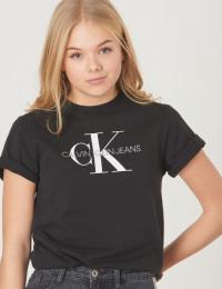 Calvin Klein, MONOGRAM LOGO REGULA, Svart, T-shirt/Singlet för Jente, 16 år