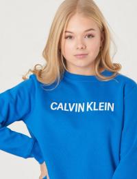 Calvin Klein, LOGO BRUSHED CREW, Blå, Gensere/Cardigans för Jente, 12 år