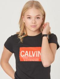 Calvin Klein, BOX LOGO SLIM TEE, Svart, T-shirt/Singlet för Jente, 10 år