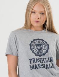 Franklin & Marshall, F and M Logo Tee, Grå, T-shirt/Singlet för Jente, 8-9 år