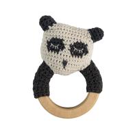 sebra Crochet Rattle Panda on Wooden Ring One Size