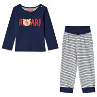 Joules Navy Roar Applique Long Sleeve Tee and Stripe Bottoms Set 6-9 months