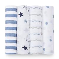 Aden + Anais Blue Rock Star Print Swaddles 4-Pack One Size
